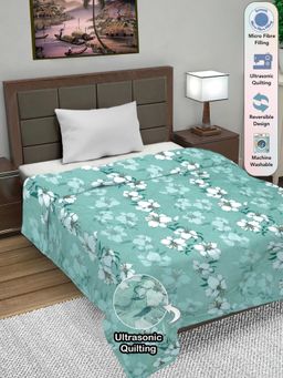 FABINALIV - Green Floral Ultrasonic Quilted Reversible Ac Room Single Bed Comforter (Single)