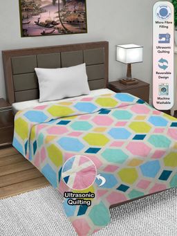 FABINALIV - Multi-Color Geometric Ultrasonic Quilted Reversible Ac Room Single Bed Comforter (Single)