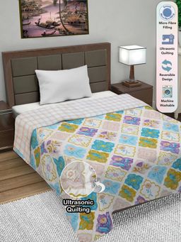 FABINALIV - Multi-Color Floral Ultrasonic Quilted Reversible Ac Room Single Bed Comforter (Single)