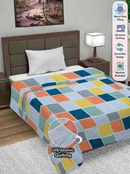FABINALIV - Multi-Color Geometric Ultrasonic Quilted Reversible Ac Room Single Bed Comforter (Single)