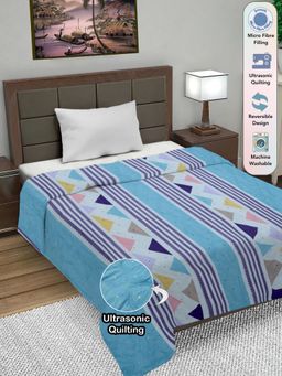 FABINALIV - Blue Geometric Ultrasonic Quilted Reversible Ac Room Single Bed Comforter (Single)