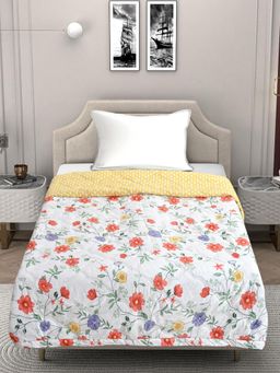 FABINALIV - White Floral Ultrasonic Quilted Reversible Ac Room Double Bed Comforter (Single)