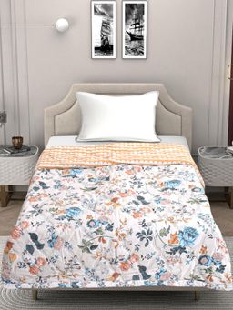 FABINALIV - White Floral Ultrasonic Quilted Reversible Ac Room Double Bed Comforter (Single)