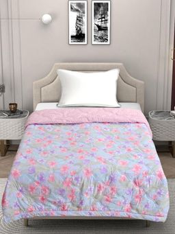 FABINALIV - Blue Floral Ultrasonic Quilted Reversible Ac Room Double Bed Comforter (Single)