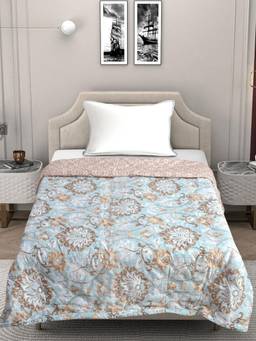 FABINALIV - Blue Floral Ultrasonic Quilted Reversible Ac Room Double Bed Comforter (Single)