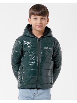 Kate & Oscar - Boys Green Solid Hoodie Puffer Jacket