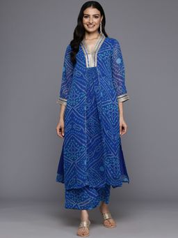 Varanga - Women Bandhani Sequins Lace Embellished A-Line Kurta and Trouser (Set of 2)