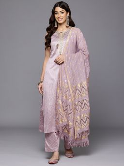 Varanga - Lavender Zari and Sequins Lace Embellished Kurta with Trouser and Dupatta (Set of 3)