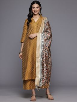 Varanga - Women Brown Jacquard Kurta and Trouser with Dupatta (Set of 3)