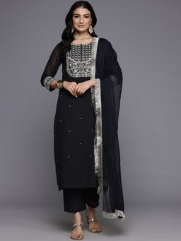 Varanga - Women Black Zari Embroidered Kurta with Trouser and Dupatta (Set of 3)