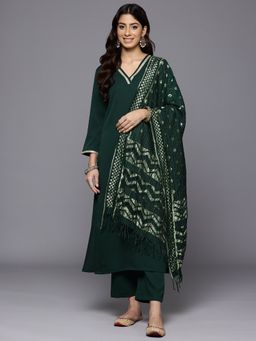 Varanga - Women Green Gota Lace Kurta with Trouser and Dupatta (Set of 3)