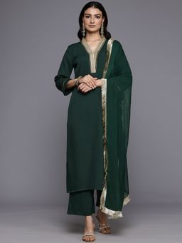 Varanga - Women Green Gota Lace Kurta with Trouser and Dupatta (Set of 3)