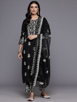 Varanga - Women Black Embroidered Kurta Paired with Trouser and Dupatta (Set of 3)