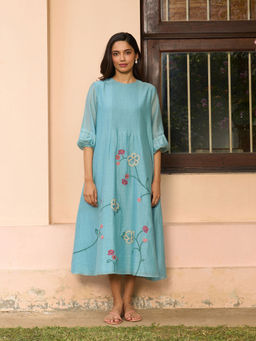 Vaayu - Powder Applique Blue Midi Dress