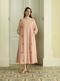 Vaayu - Blossom Embroidered Pink Midi Dress
