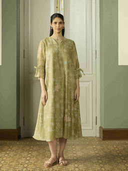 Vaayu - Meadow Embroidered Green Midi Dress