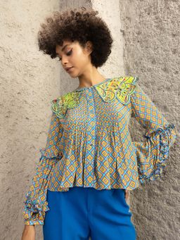 Bhanuni by Jyoti - Lime Blue Printed Top