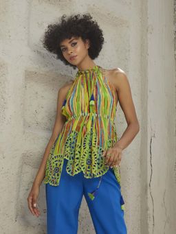 Bhanuni by Jyoti - Neon Green Printed Top