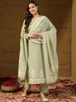 Vaamsi - Women Green Straight Kurta Pant with Dupatta