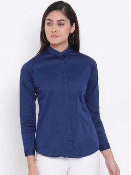 CRIMSOUNE CLUB - Women's Navy Blue Solid Shirts