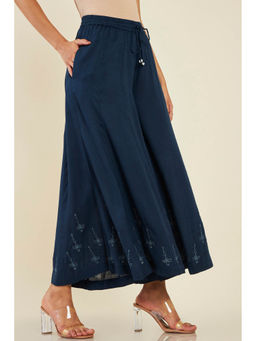 Soch - Women Navy Blue Rayon Embroidered Palazzo