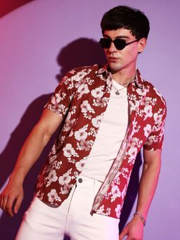 Campus Sutra - Mens Brown Printed Regular Fit Casual Shirt