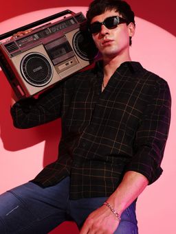 Campus Sutra - Mens Dark Green Checkered Regular Fit Casual Shirt