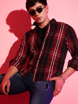 Campus Sutra - Mens Plaid Red Cotton Shirt