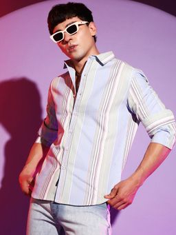 Campus Sutra - Mens Striped Cotton Button Up Shirt