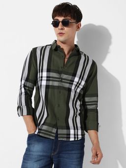 Campus Sutra - Mens Tartan Plaid Dark Green Shirt