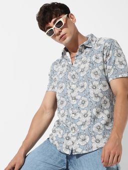 Campus Sutra - Mens Botanical Print Button Up Shirt