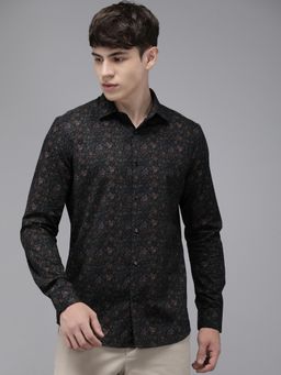 The Bear House - Men Black Printed Slim Fit Cotton Casual Shirt