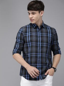 The Bear House - Men Blue Checked Slim Fit Cotton Casual Shirt