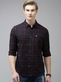 The Bear House - Men Navy Blue Checked Slim Fit Flannel Cotton Casual Shirt