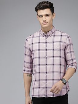 The Bear House - Men Pink Checked Slim Fit Cotton Casual Shirt