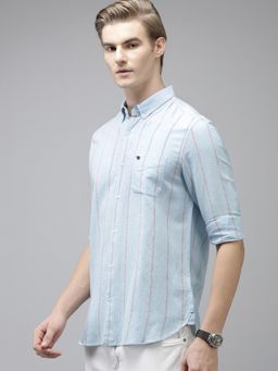 The Bear House - Men Blue Striped Slim Fit Cotton Casual Shirt