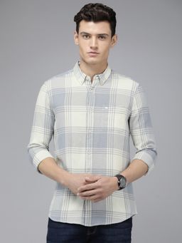 The Bear House - Men Grey Checked Slim Fit Cotton Casual Shirt