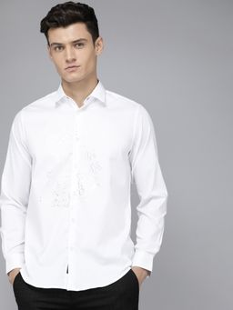 The Bear House - Ardor Edition Men White Printed Slim Fit Cotton Lycra Party Shirt