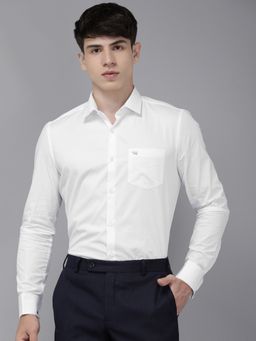 The Bear House - Men White Solid Slim Fit Cotton Formal Shirt