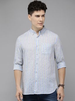 The Bear House - Men Blue Striped Slim Fit Matt Wave Casual Shirt