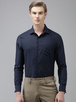 The Bear House - Men Navy Blue Solid Slim Fit Cotton Formal Shirt