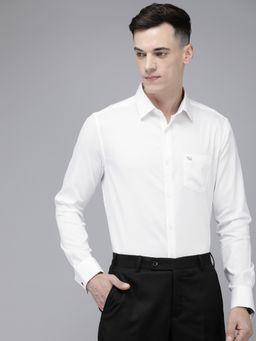 The Bear House - Men White Solid Slim Fit Cotton Formal Shirt With French Cuff