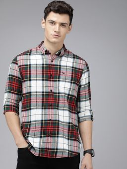 The Bear House - Men Multi-Colored Checked Slim Fit Flannel Cotton Casual Shirt