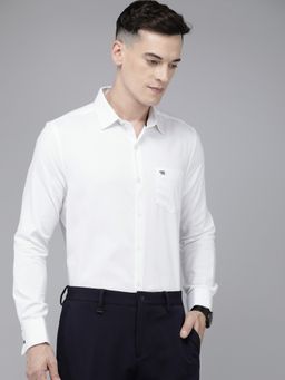 The Bear House - Men White Solid Slim Fit Cotton Formal Shirt With French Cuff