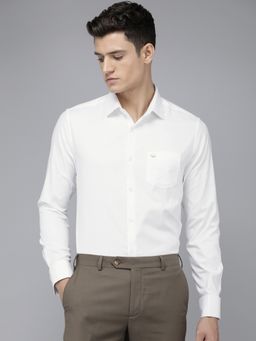 The Bear House - Men White Solid Slim Fit Cotton Formal Shirt With French Cuff