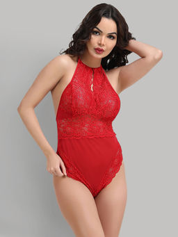 Shararat - Womens Lace Above Knee Baby Doll Dress - Red