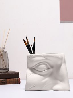 Bonhomie - White Solid Eye Shaped Minimalistic Ceramic Vase