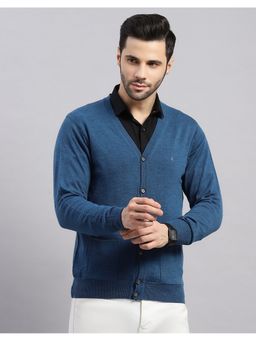 Monte Carlo - Men's Regular Fit Solid Winter Blue Sweater