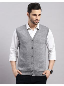 Monte Carlo - Men's Regular Fit Solid Sleeveless Winter Grey Sweater