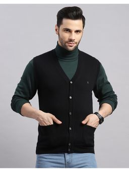 Monte Carlo - Men's Regular Fit Solid Sleeveless Winter Black Sweater